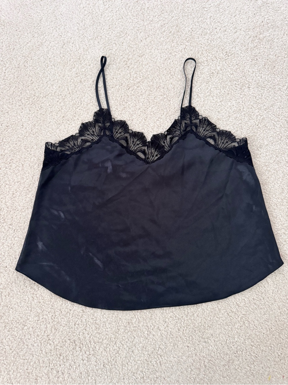 Vintage Victoria's Secret Black Satin Camisole with Lace Trim